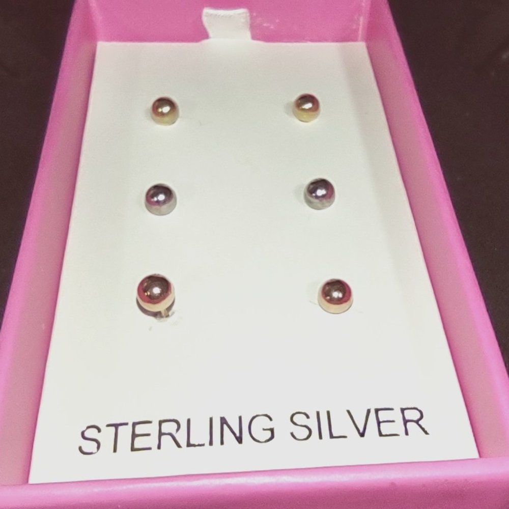3 pairs gold plated sterling 5mm ball earrings